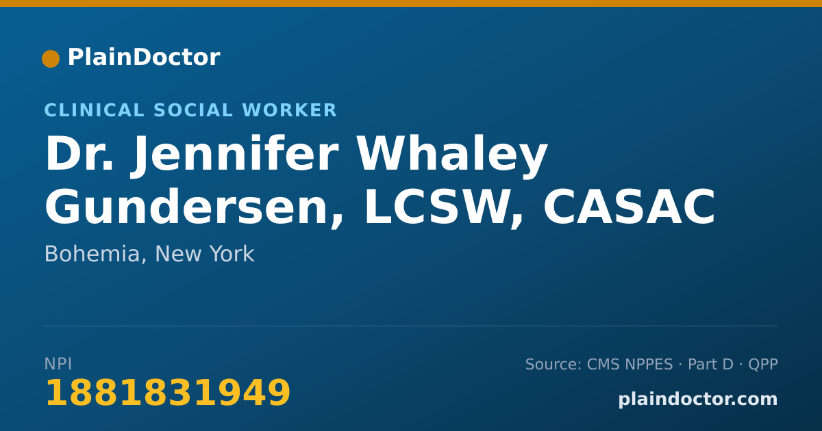 Shareable card for Jennifer Whaley Gundersen, LCSW, CASAC - Clinical Social Worker, Bohemia, NY