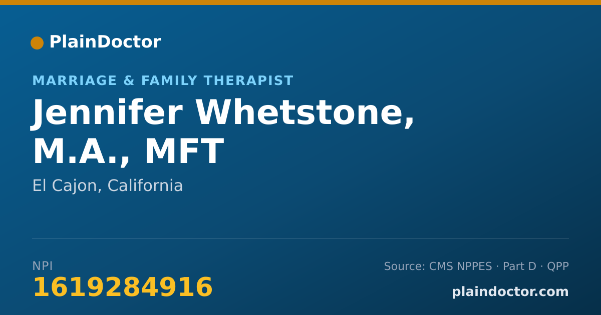 Shareable card for Jennifer Whetstone, M.A., MFT - Marriage & Family Therapist, El Cajon, CA