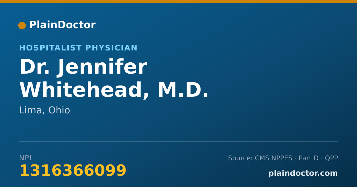 Shareable card for Jennifer Whitehead, M.D. - Hospitalist Physician, Lima, OH