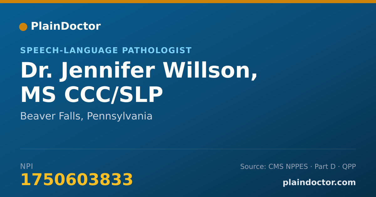 Shareable card for Jennifer Willson, MS CCC/SLP - Speech-Language Pathologist, Beaver Falls, PA