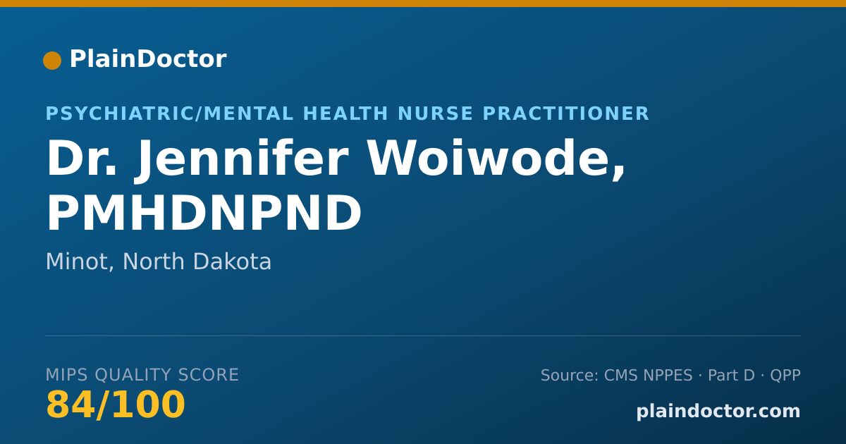 Shareable card for Jennifer Woiwode, PMHDNPND - Psychiatric/Mental Health Nurse Practitioner, Minot, ND