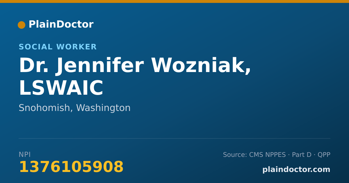 Shareable card for Jennifer Wozniak, LSWAIC - Social Worker, Snohomish, WA