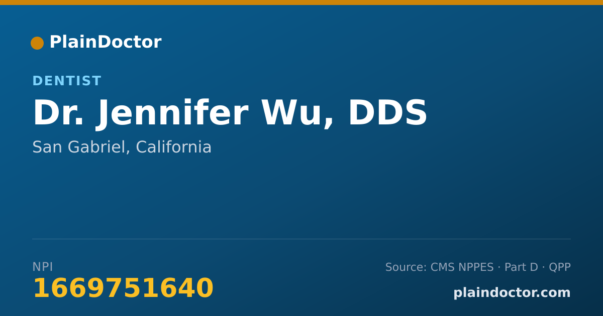 Shareable card for Jennifer Wu, DDS - Dentist, San Gabriel, CA