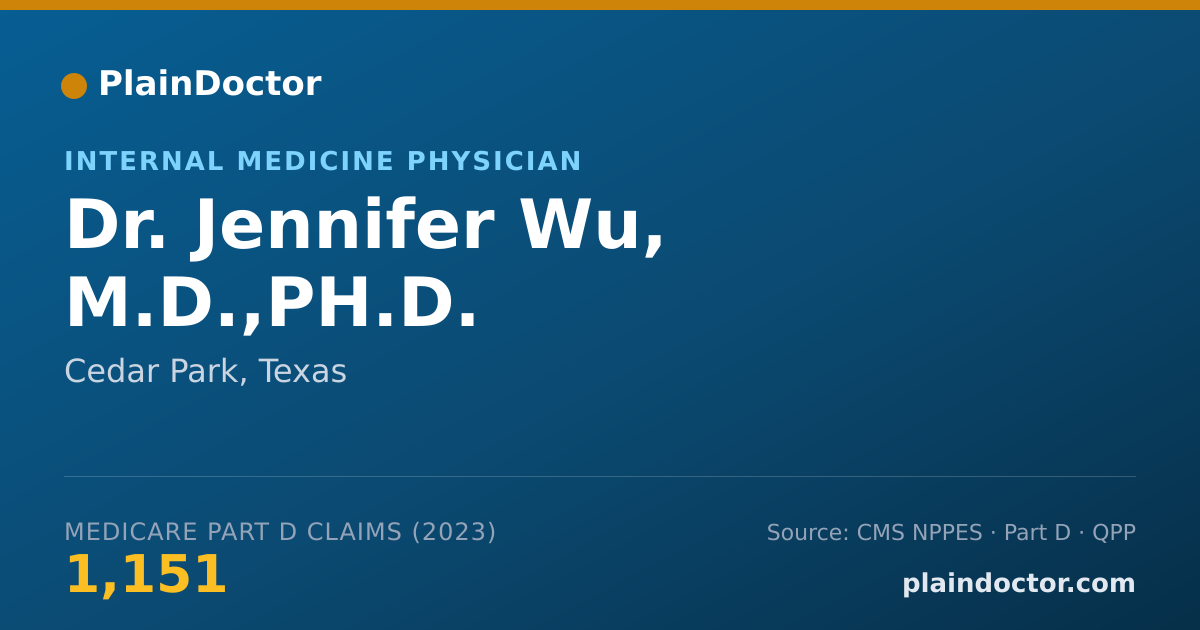 Shareable card for Jennifer Wu, M.D.,PH.D. - Internal Medicine Physician, Cedar Park, TX
