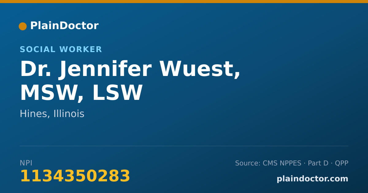 Shareable card for Jennifer Wuest, MSW, LSW - Social Worker, Hines, IL
