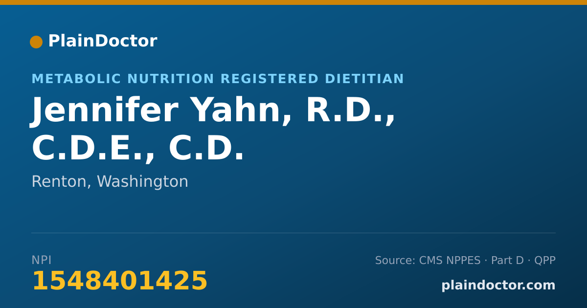 Shareable card for Jennifer Yahn, R.D., C.D.E., C.D. - Metabolic Nutrition Registered Dietitian, Renton, WA