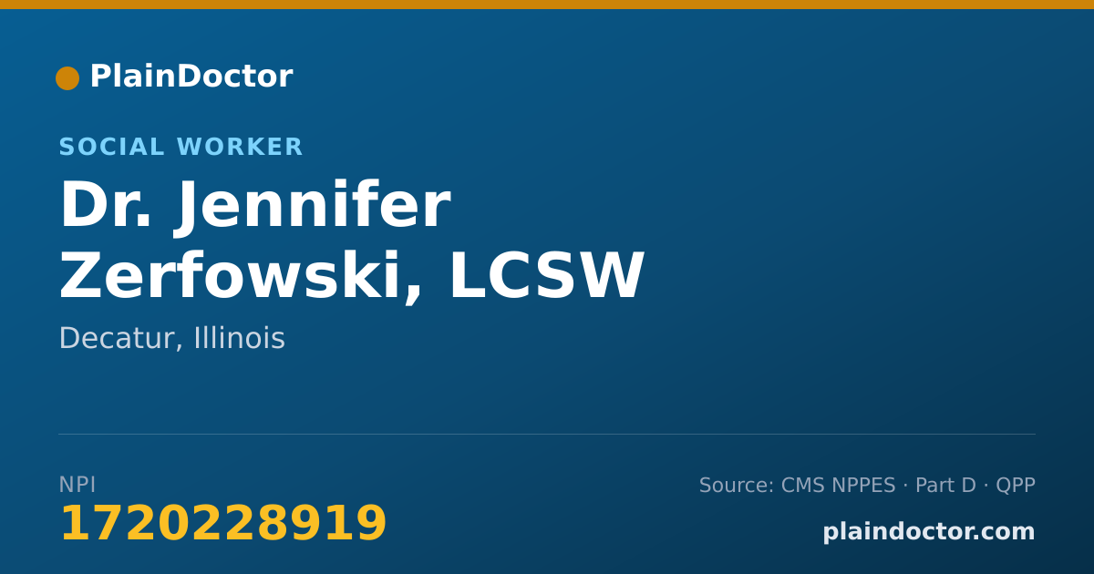 Shareable card for Jennifer Zerfowski, LCSW - Social Worker, Decatur, IL
