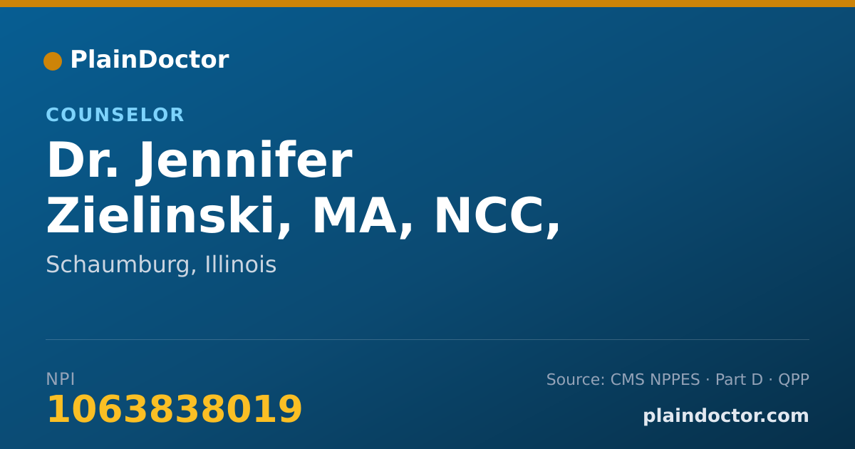 Shareable card for Jennifer Zielinski, MA, NCC, LCPC, CADC - Counselor, Schaumburg, IL