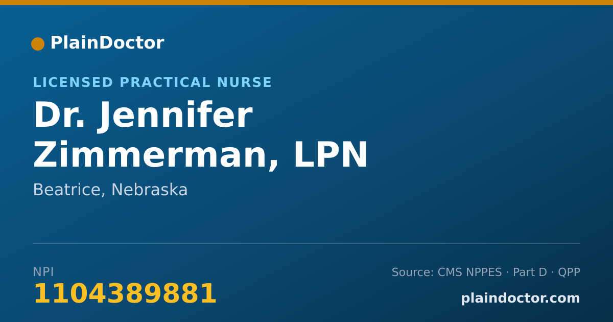 Shareable card for Jennifer Zimmerman, LPN - Licensed Practical Nurse, Beatrice, NE