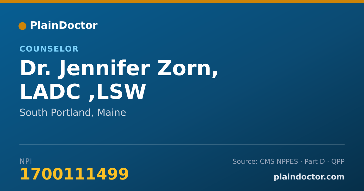 Shareable card for Jennifer Zorn, LADC ,LSW - Counselor, South Portland, ME