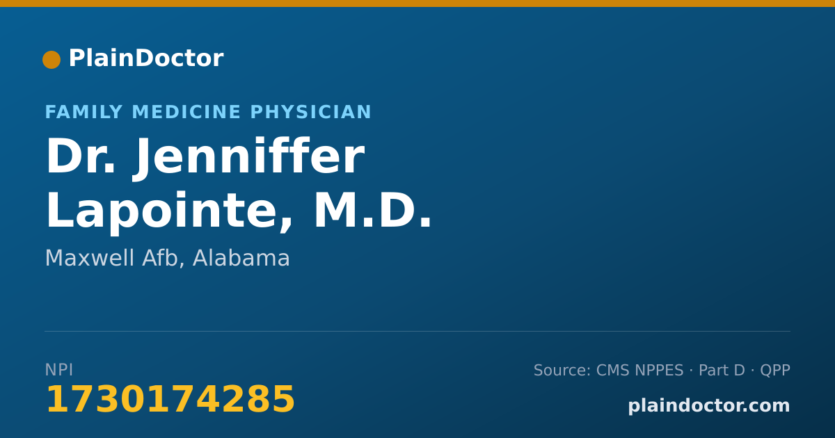Shareable card for Jenniffer Lapointe, M.D. - Family Medicine Physician, Maxwell Afb, AL