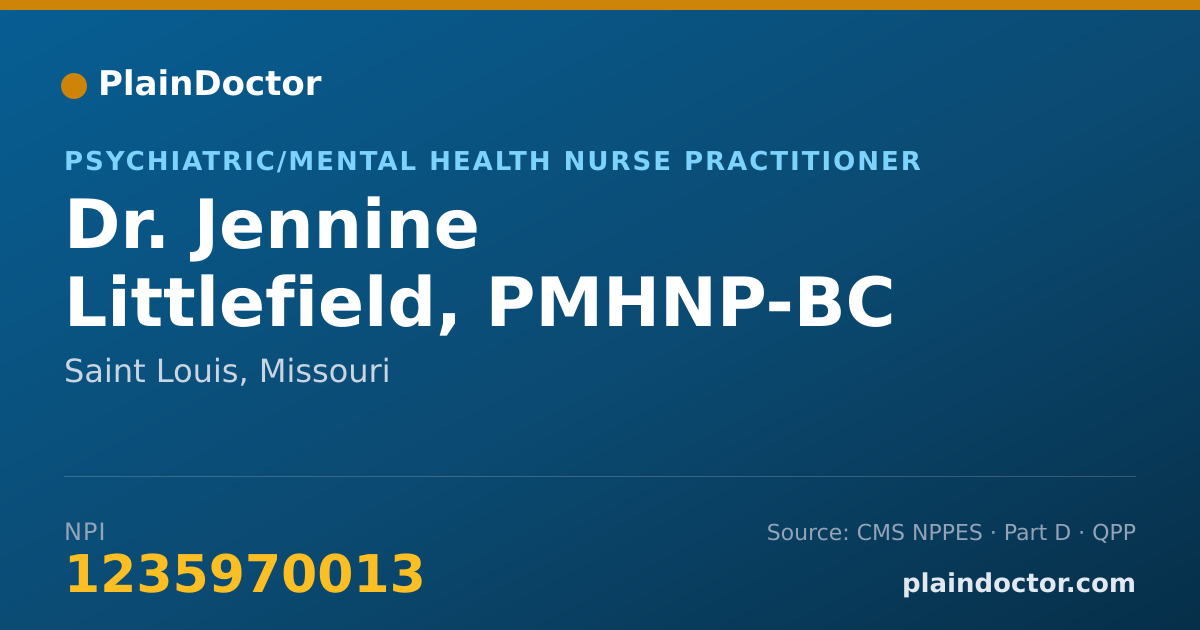 Shareable card for Jennine Littlefield, PMHNP-BC - Psychiatric/Mental Health Nurse Practitioner, Saint Louis, MO