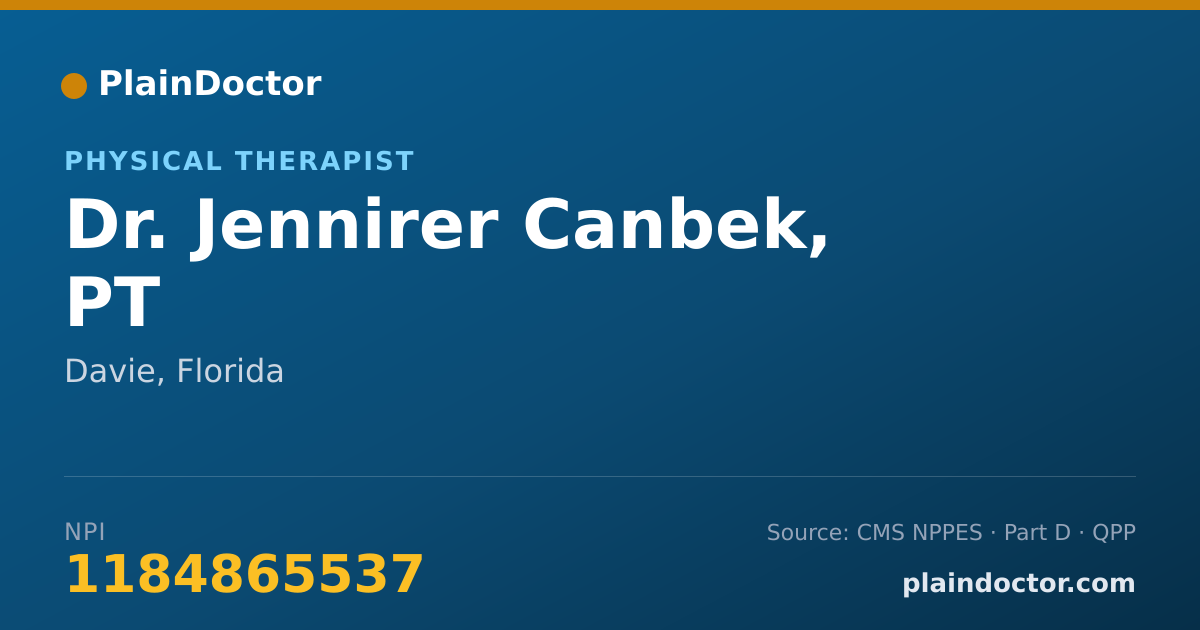 Shareable card for Jennirer Canbek, PT - Physical Therapist, Davie, FL
