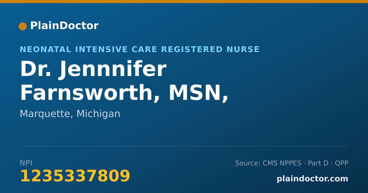 Shareable card for Jennnifer Farnsworth, MSN, RNC-NIC, NNP-BC - Neonatal Intensive Care Registered Nurse, Marquette, MI