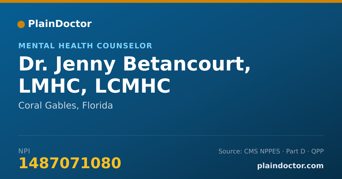 Shareable card for Jenny Betancourt, LMHC, LCMHC - Mental Health Counselor, Coral Gables, FL