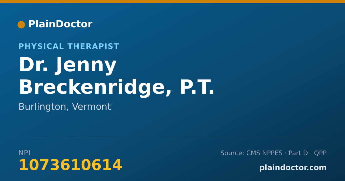 Shareable card for Jenny Breckenridge, P.T. - Physical Therapist, Burlington, VT