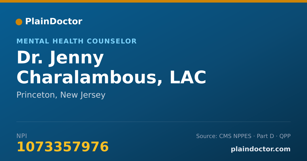 Shareable card for Jenny Charalambous, LAC - Mental Health Counselor, Princeton, NJ