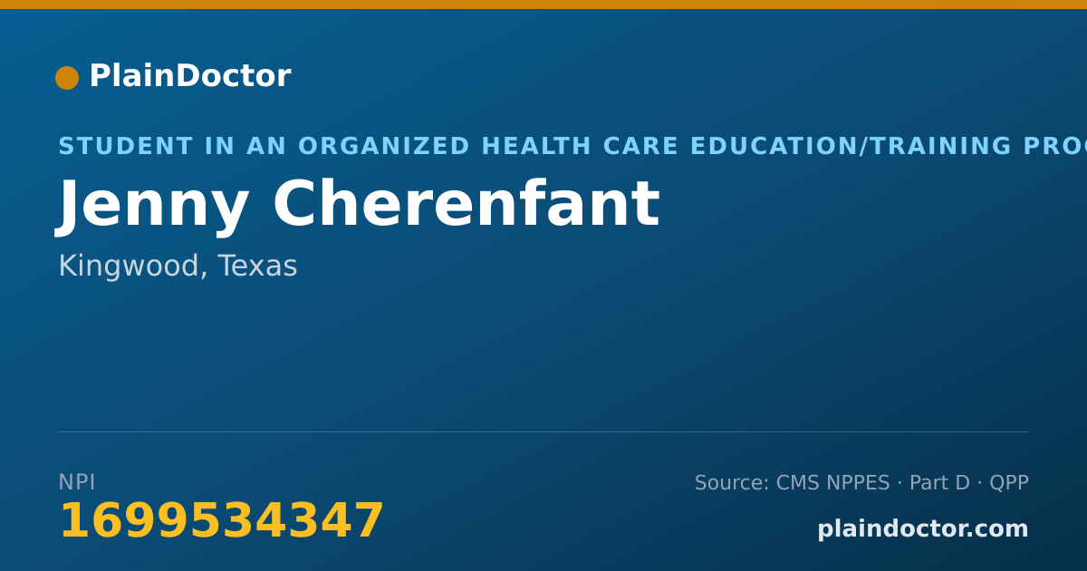 Shareable card for Jenny Cherenfant - Student in an Organized Health Care Education/Training Program, Kingwood, TX