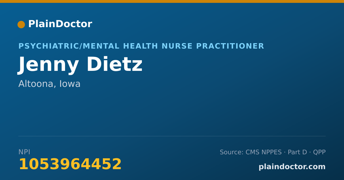 Shareable card for Jenny Dietz - Psychiatric/Mental Health Nurse Practitioner, Altoona, IA
