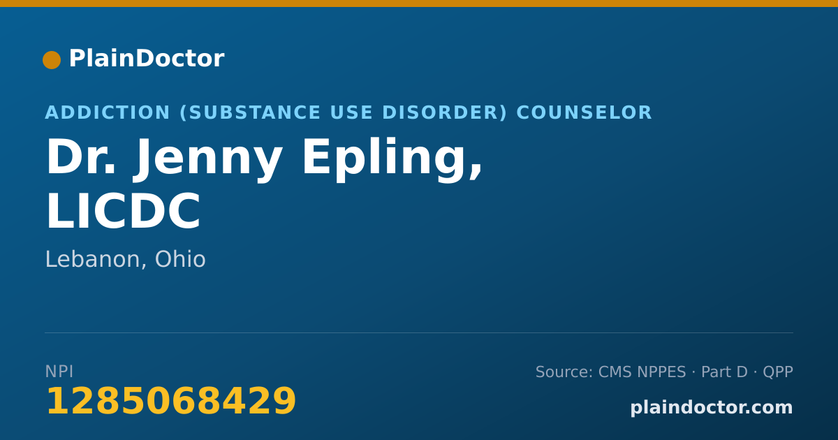 Shareable card for Jenny Epling, LICDC - Addiction (Substance Use Disorder) Counselor, Lebanon, OH