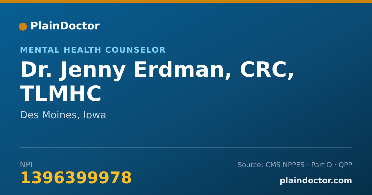 Shareable card for Jenny Erdman, CRC, TLMHC - Mental Health Counselor, Des Moines, IA
