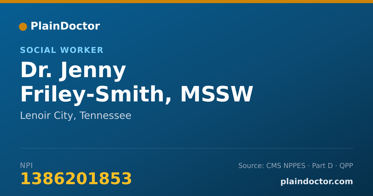 Shareable card for Jenny Friley-Smith, MSSW - Social Worker, Lenoir City, TN