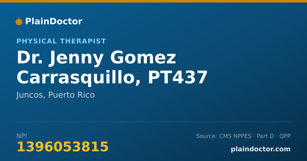 Shareable card for Jenny Gomez Carrasquillo, PT437 - Physical Therapist, Juncos, PR