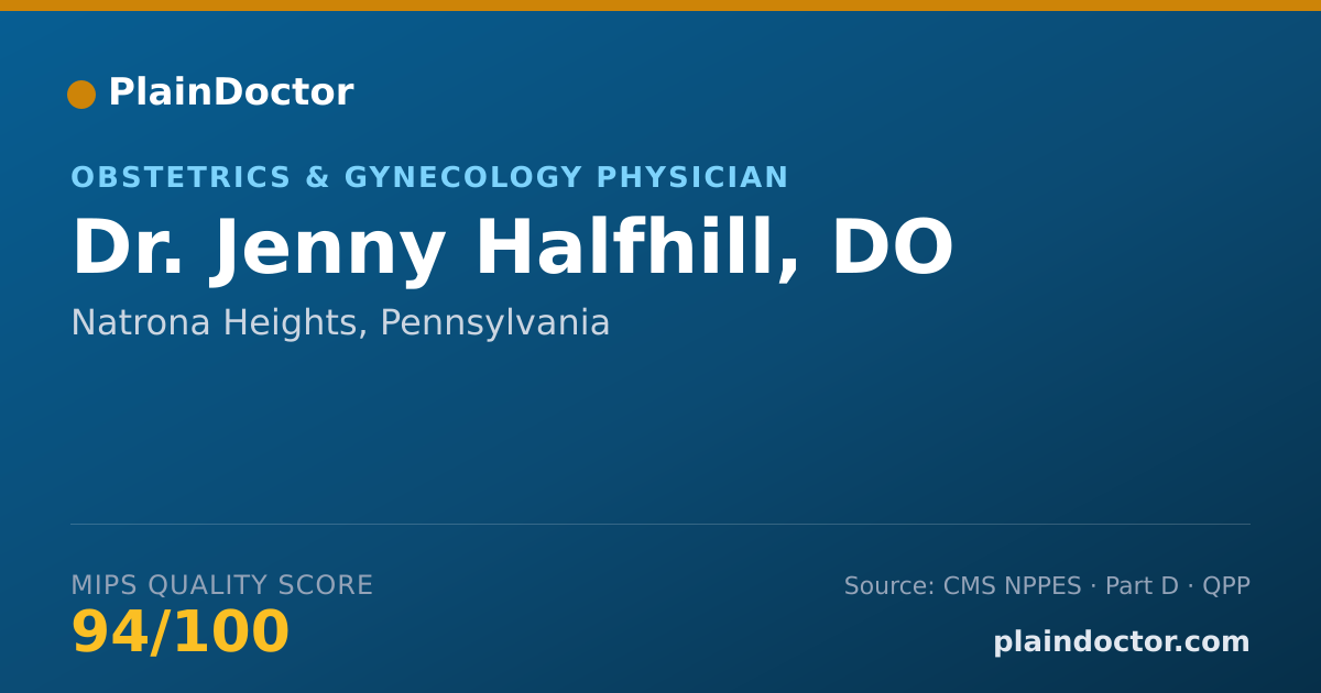Shareable card for Jenny Halfhill, DO - Obstetrics & Gynecology Physician, Natrona Heights, PA