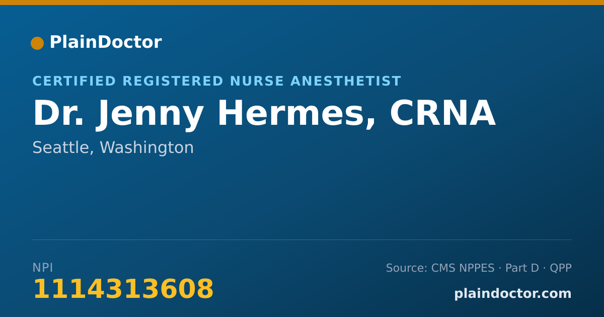 Shareable card for Jenny Hermes, CRNA - Certified Registered Nurse Anesthetist, Seattle, WA