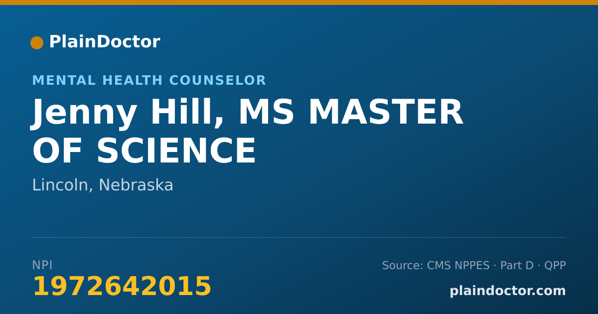 Shareable card for Jenny Hill, MS MASTER OF SCIENCE - Mental Health Counselor, Lincoln, NE