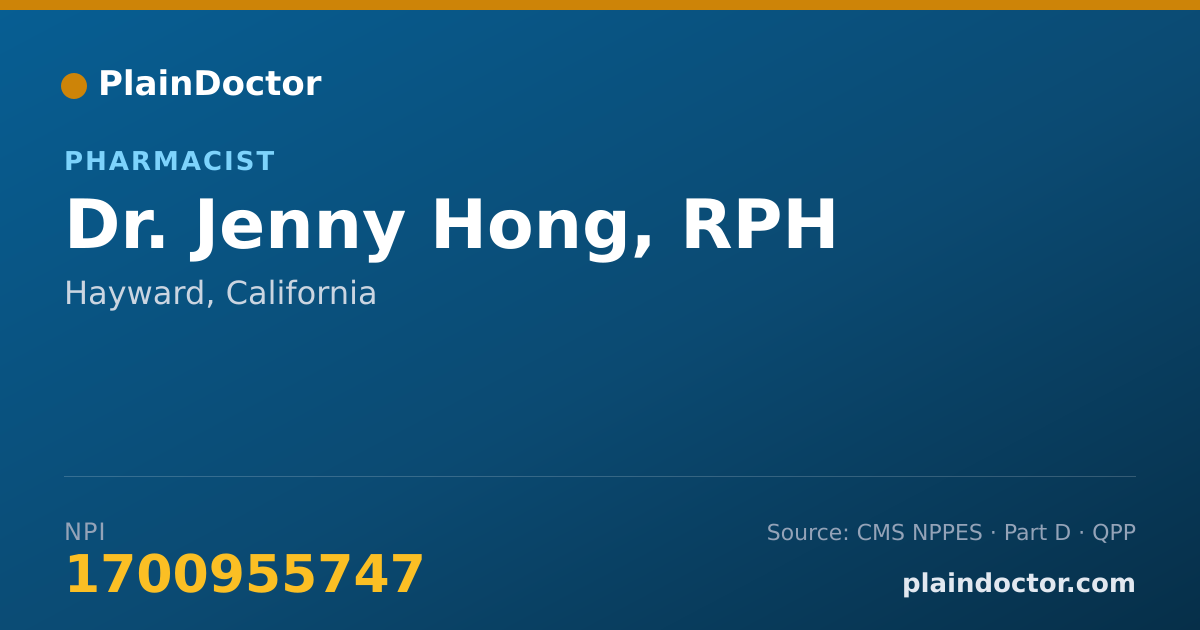 Shareable card for Jenny Hong, RPH - Pharmacist, Hayward, CA