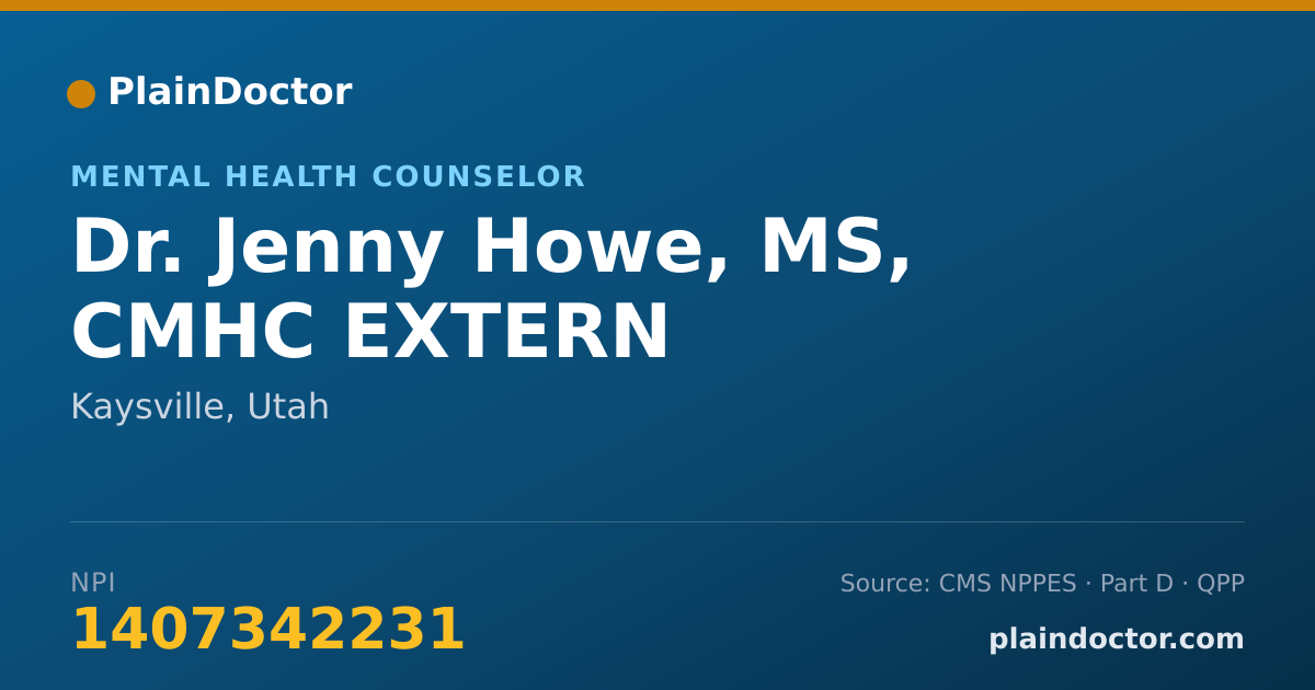Shareable card for Jenny Howe, MS, CMHC EXTERN - Mental Health Counselor, Kaysville, UT