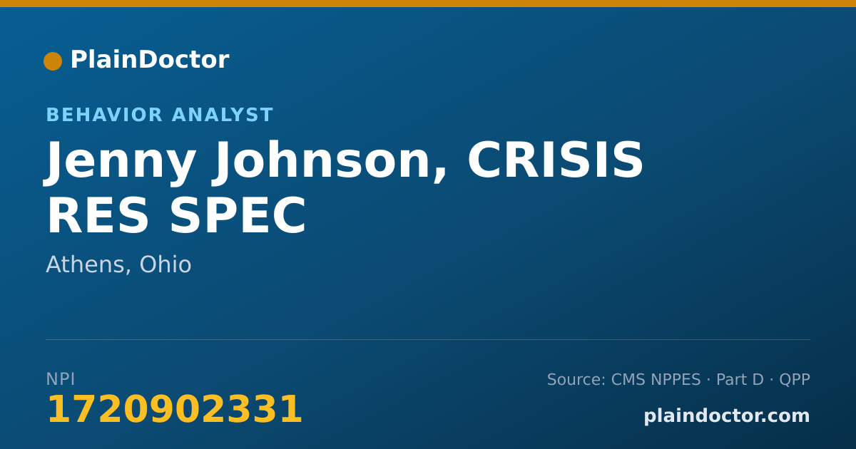 Shareable card for Jenny Johnson, CRISIS RES SPEC - Behavior Analyst, Athens, OH