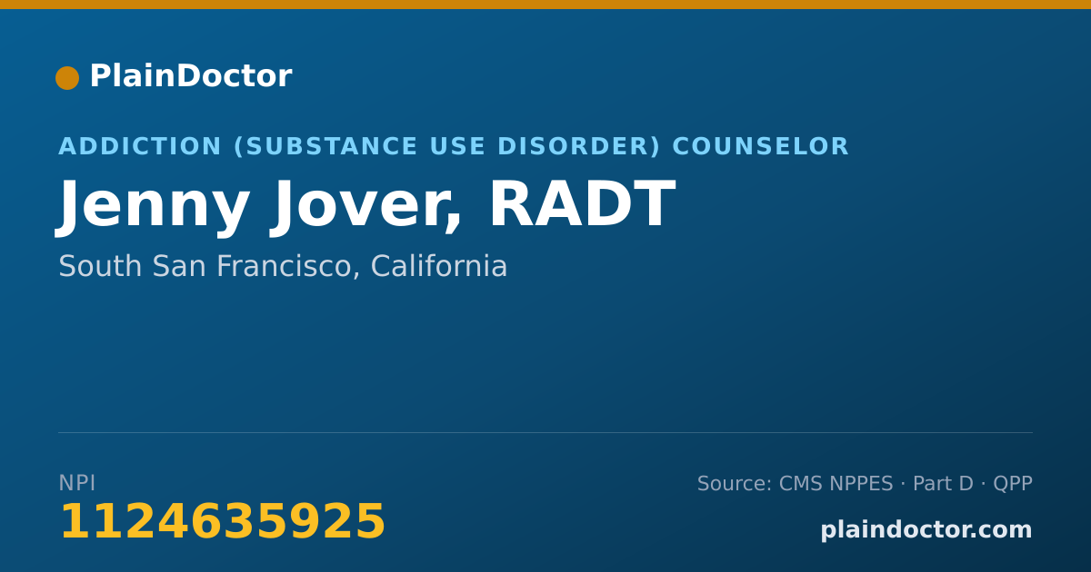 Shareable card for Jenny Jover, RADT - Addiction (Substance Use Disorder) Counselor, South San Francisco, CA