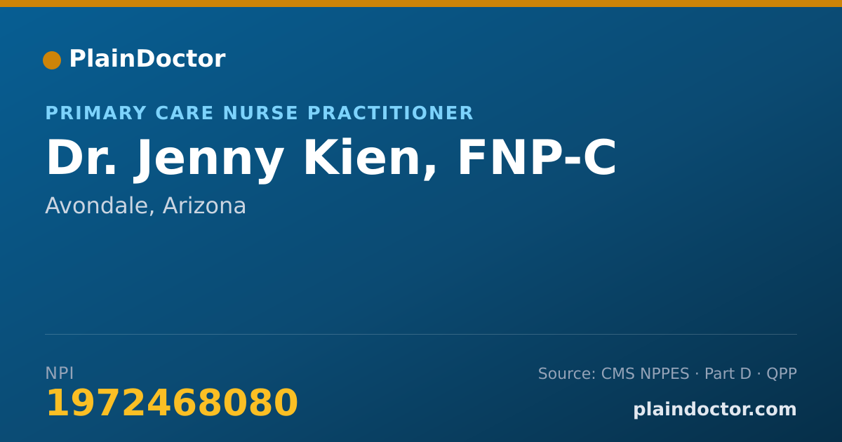 Shareable card for Jenny Kien, FNP-C - Primary Care Nurse Practitioner, Avondale, AZ