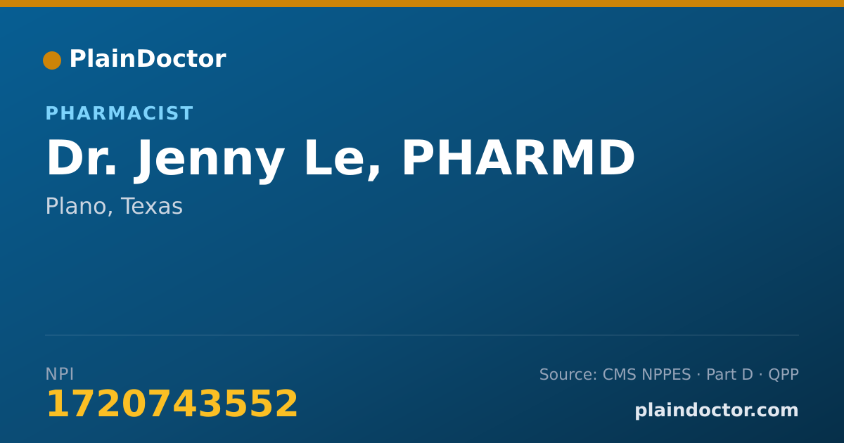 Shareable card for Jenny Le, PHARMD - Pharmacist, Plano, TX