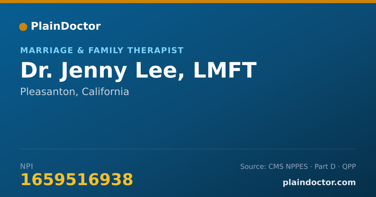 Shareable card for Jenny Lee, LMFT - Marriage & Family Therapist, Pleasanton, CA