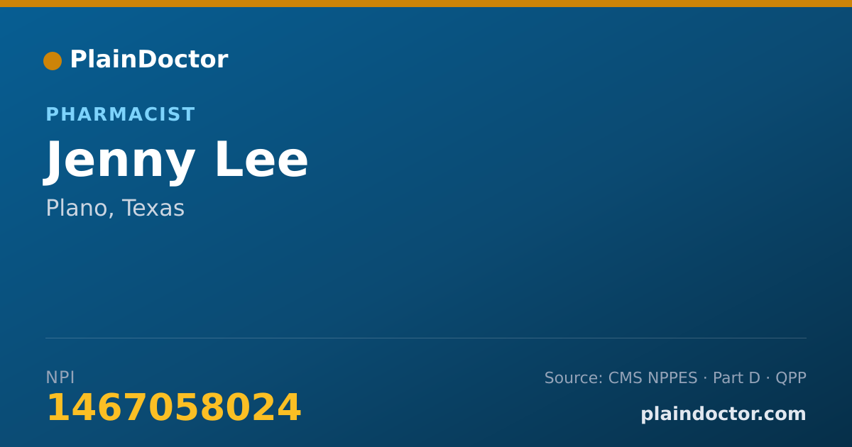 Shareable card for Jenny Lee - Pharmacist, Plano, TX