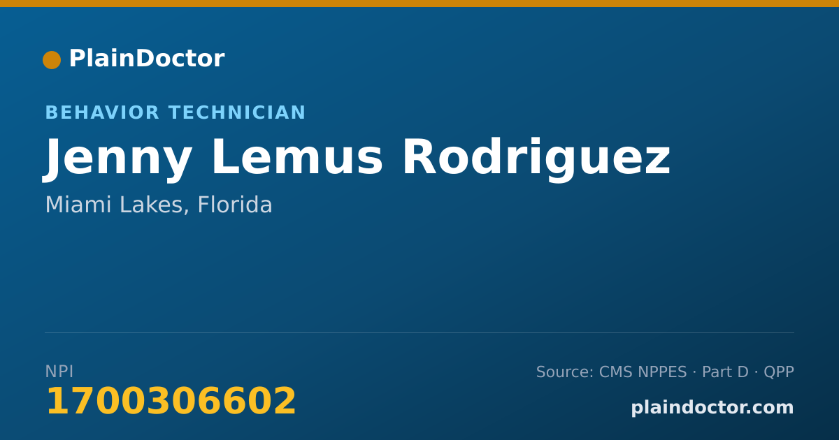 Shareable card for Jenny Lemus Rodriguez - Behavior Technician, Miami Lakes, FL