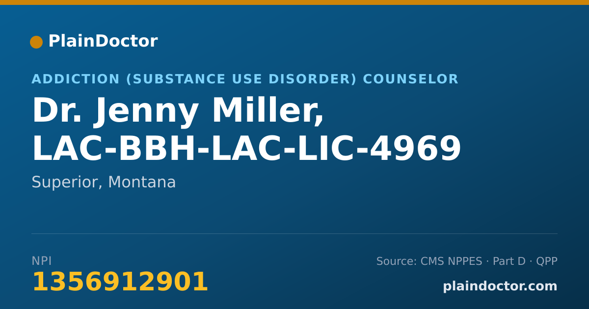 Shareable card for Jenny Miller, LAC-BBH-LAC-LIC-4969 - Addiction (Substance Use Disorder) Counselor, Superior, MT