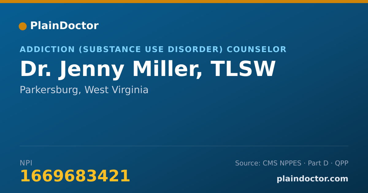 Shareable card for Jenny Miller, TLSW - Addiction (Substance Use Disorder) Counselor, Parkersburg, WV