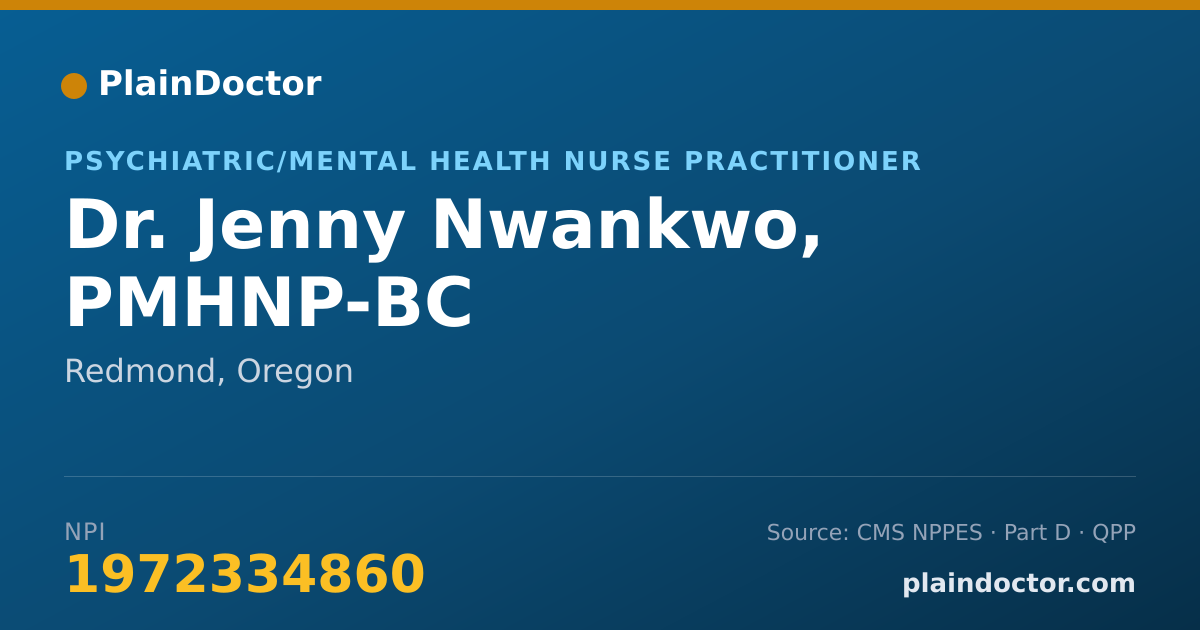 Shareable card for Jenny Nwankwo, PMHNP-BC - Psychiatric/Mental Health Nurse Practitioner, Redmond, OR