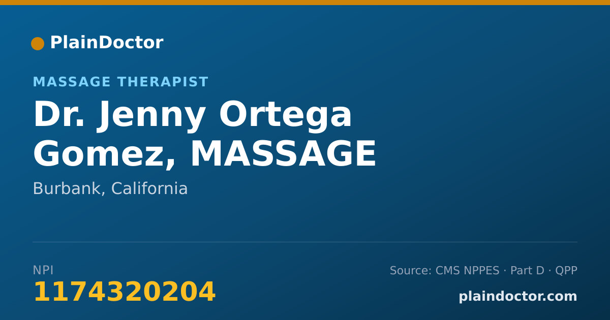 Shareable card for Jenny Ortega Gomez, MASSAGE THERAPIST - Massage Therapist, Burbank, CA