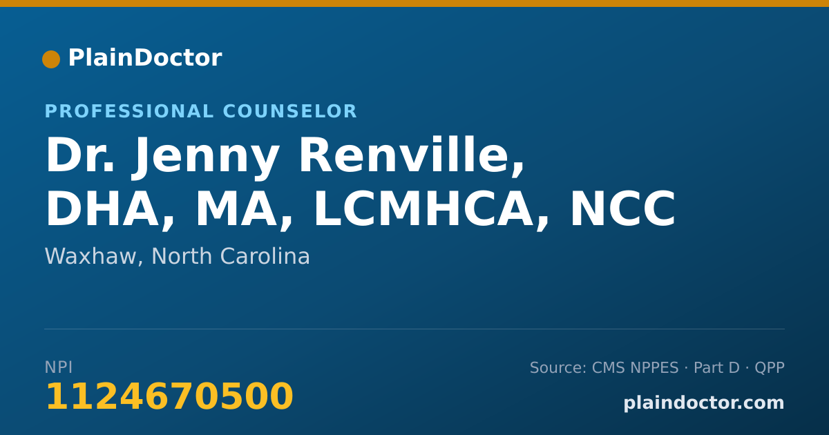 Shareable card for Jenny Renville, DHA, MA, LCMHCA, NCC - Professional Counselor, Waxhaw, NC