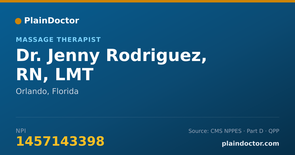 Shareable card for Jenny Rodriguez, RN, LMT - Massage Therapist, Orlando, FL