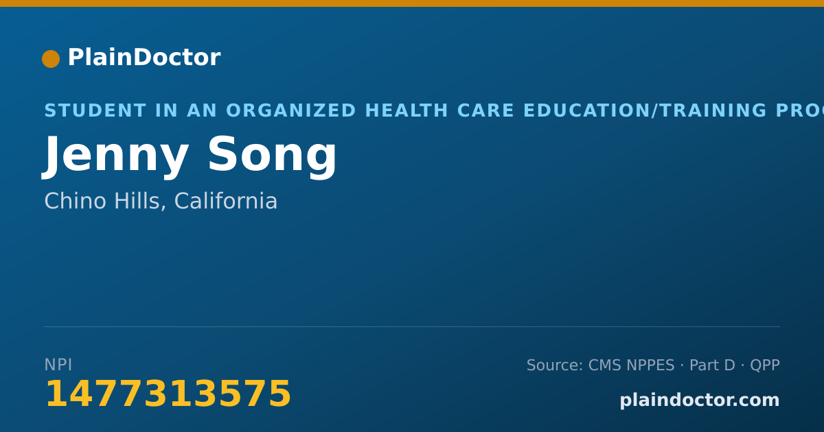 Shareable card for Jenny Song - Student in an Organized Health Care Education/Training Program, Chino Hills, CA