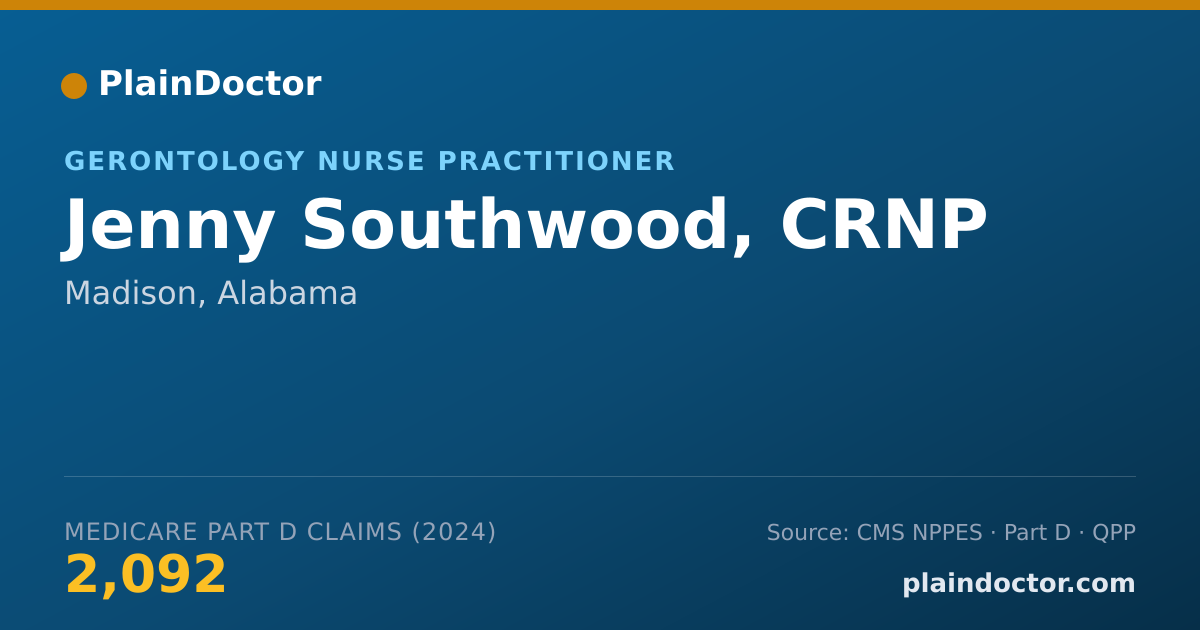 Shareable card for Jenny Southwood, CRNP - Gerontology Nurse Practitioner, Madison, AL