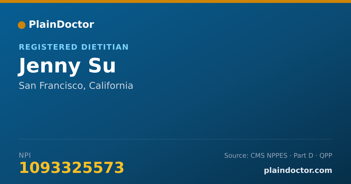 Shareable card for Jenny Su - Registered Dietitian, San Francisco, CA