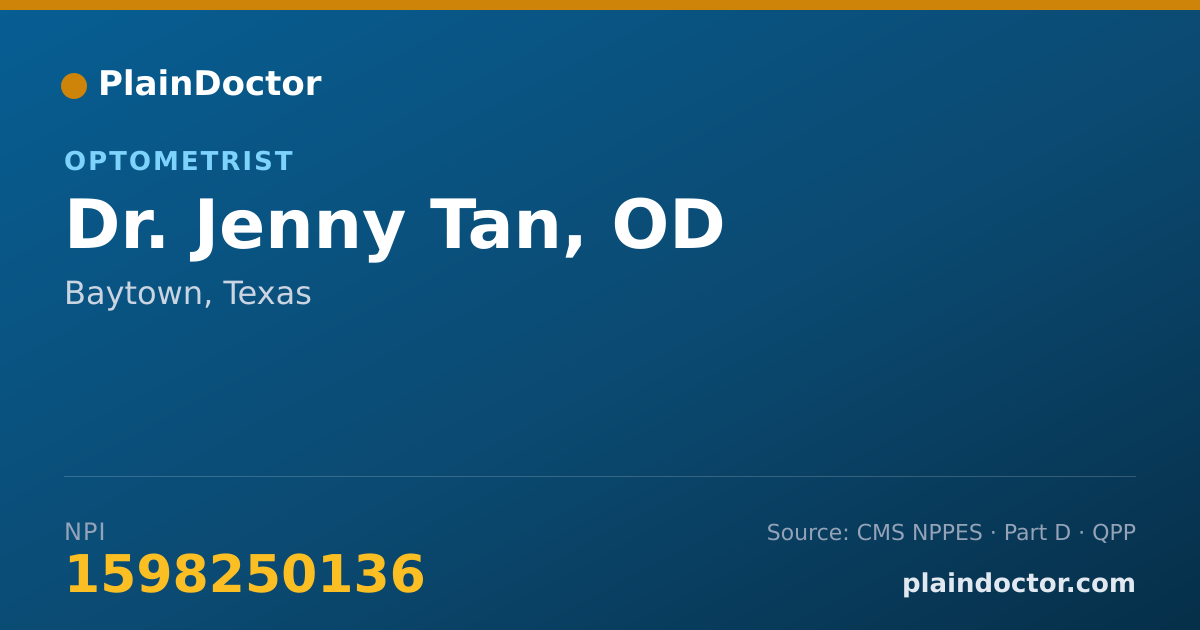 Shareable card for Jenny Tan, OD - Optometrist, Baytown, TX