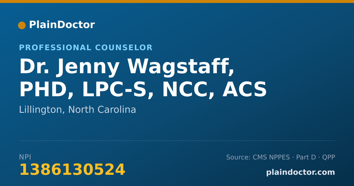 Shareable card for Jenny Wagstaff, PHD, LPC-S, NCC, ACS - Professional Counselor, Lillington, NC